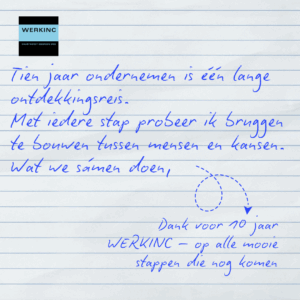 10 jaar ondernemen handgeschreven tekst
